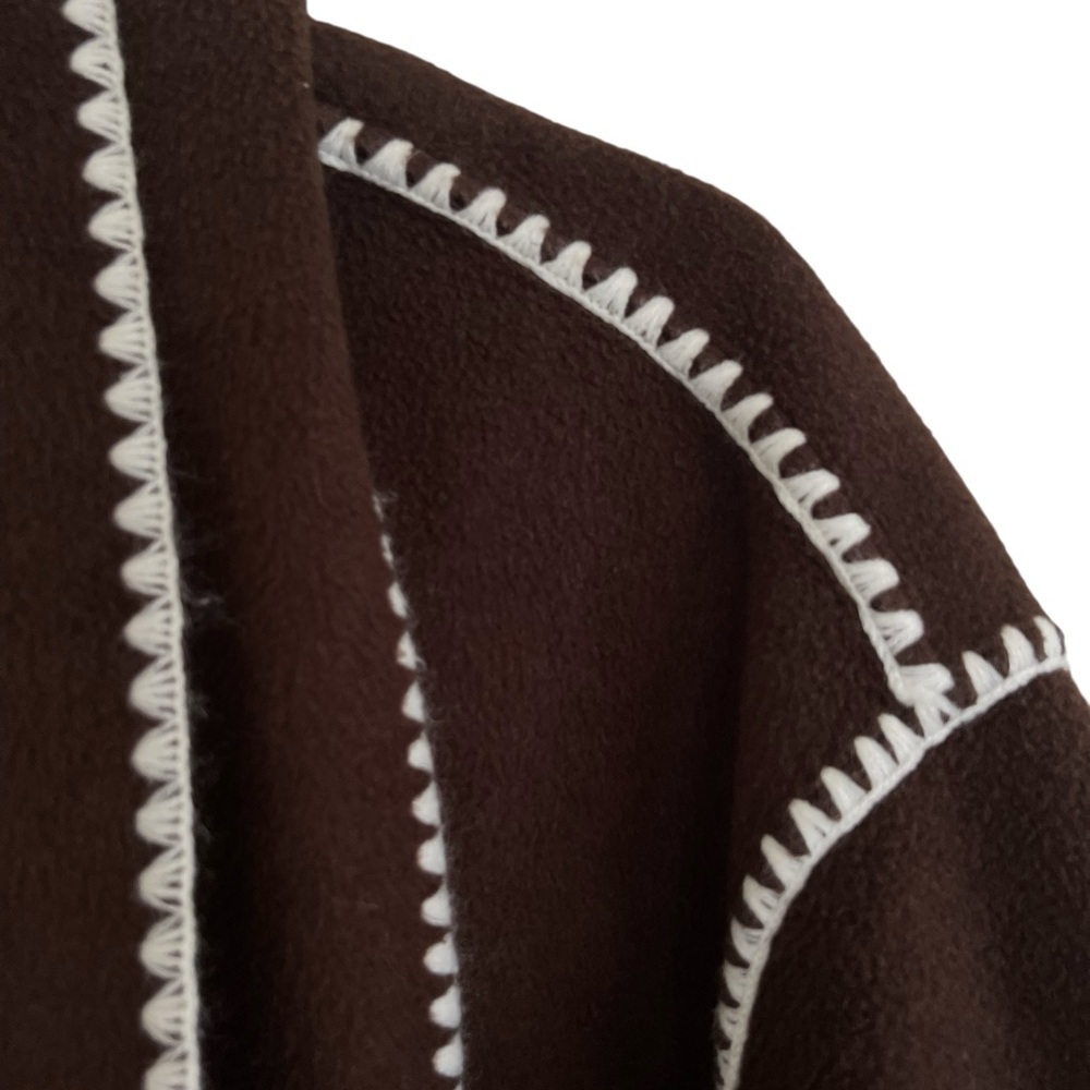 4th and Reckless Fable Chocolate Brown Contrast Stitch Longline Scarf Coat Large - Picture 9 of 12